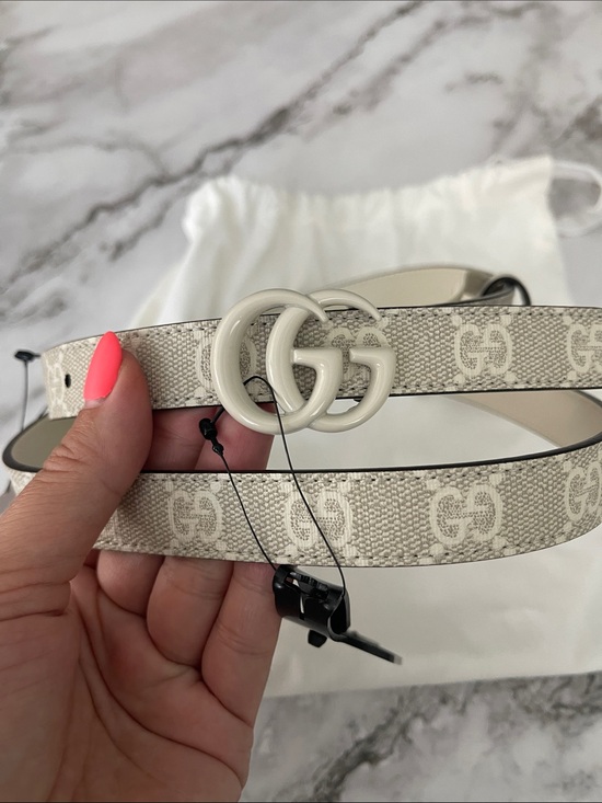 Gucci Beige GG Logo Leather Belt with Silver Double G Buckle